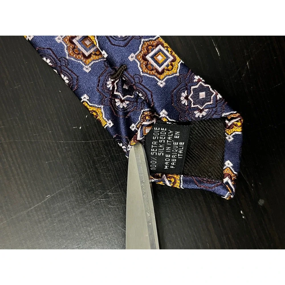 Canali Mens Navy Blue Gold‎ Silk Geometric Medallion Necktie Made in Italy